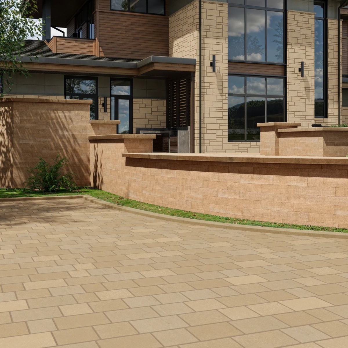 Texture Glacier Buff Split-Face - Single Height One Coursed de Vetter Stone